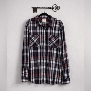 Levi's Men's Casual Plaid Shirt - Black, White, Red XXL